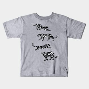 Leopard Shapes Pattern, Black and White, on Grey Kids T-Shirt